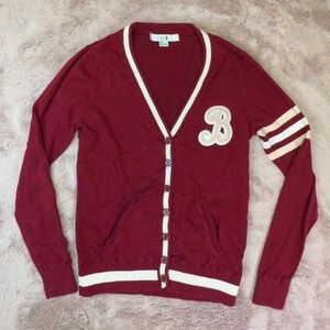 Y2K varsity cardigan sweater, red sweater, cropped fit